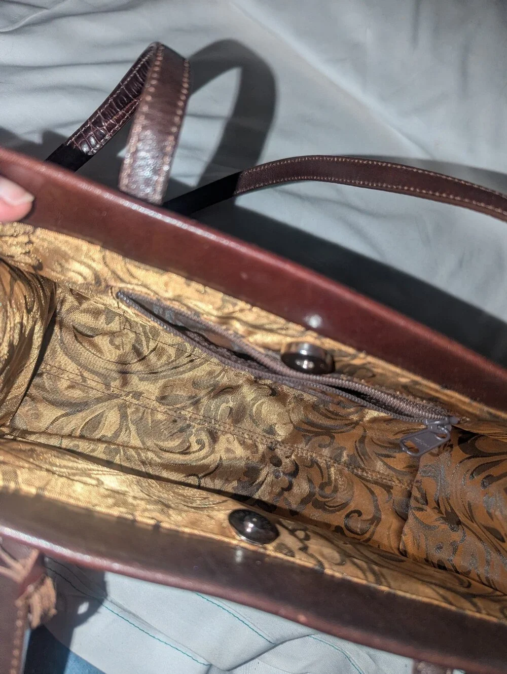 Brighton Brown Croc-Embossed Satchel with Heart Charm Y2K